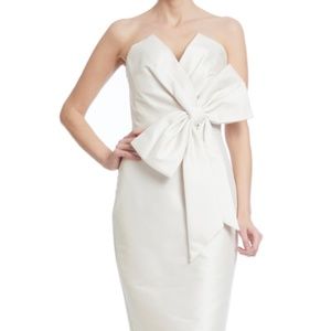 Badgley Mischka white satin bow dress